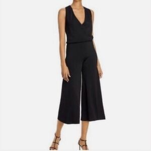 Theory Black Wide Leg Jumpsuit – Wrap Bodice, V-Neck, Minimalist Chic Large